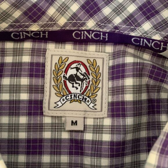 Cinch Shirt Mens Medium Purple White Plaid Button Down Cowboy Western Rodeo - Picture 14 of 16
